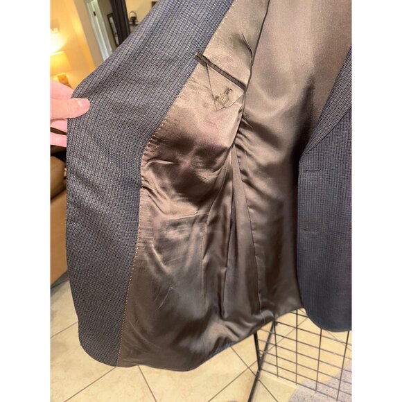 Austin Reed Blazer Sport Jacket 46L Wool Blend Brown Houndstooth Elbow Patches - Picture 10 of 14
